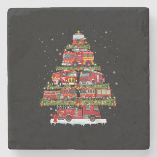 Fire Truck Lights Firefighter Fire Truck Christmas Stone Coaster
