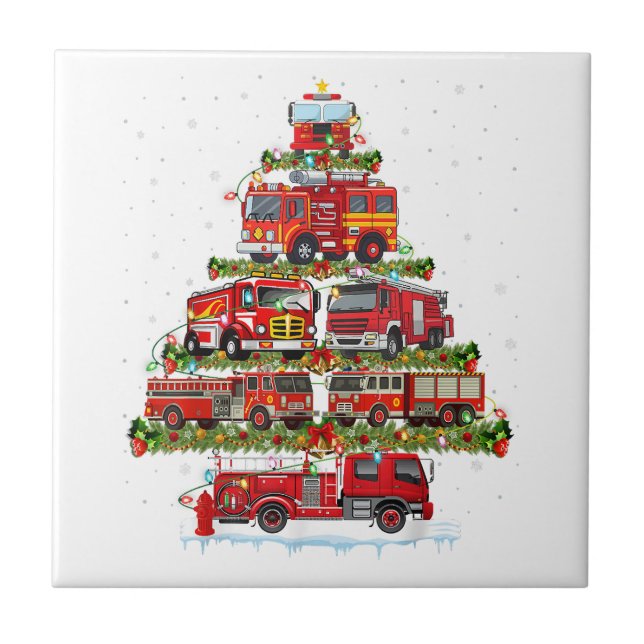 Fire Truck Lights Firefighter Fire Truck Christmas Tile (Front)