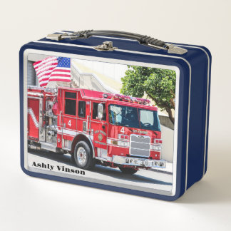 Fire Truck Metal Lunch Box