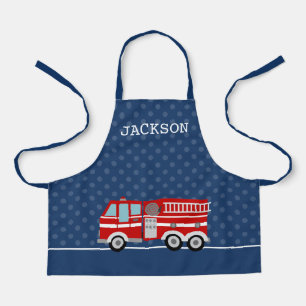 Fire Truck Navy Blue Polka Dot Personalized Kids Apron