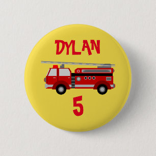 Fire truck Party Birthday button badge
