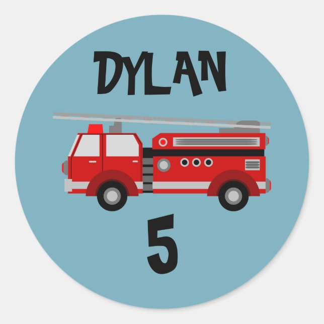 Fire truck Party Birthday Classic Round Sticker (Front)