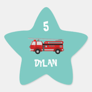 Fire truck Party Birthday Star Sticker