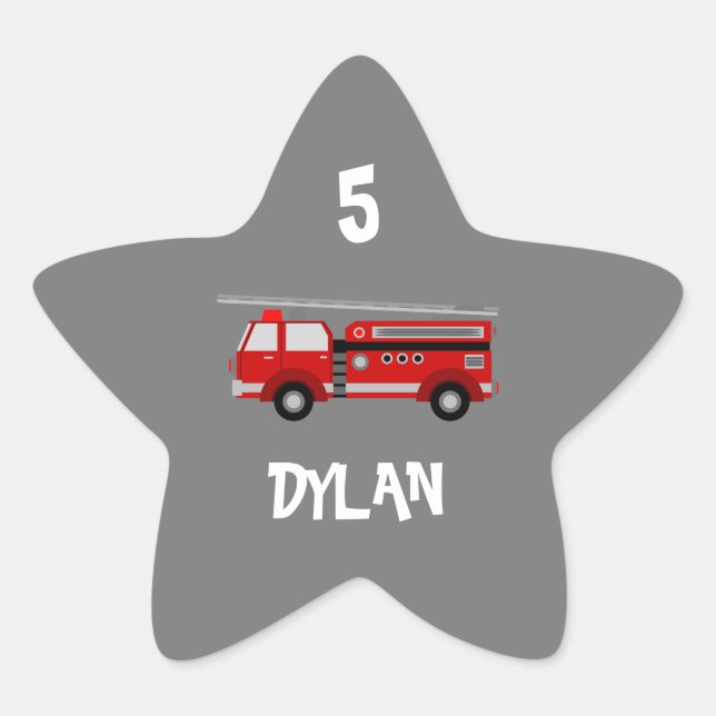 Fire truck Party Birthday Star Sticker (Front)