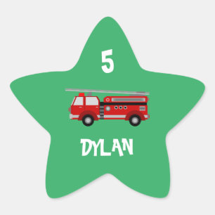 Fire truck Party Birthday Star Sticker