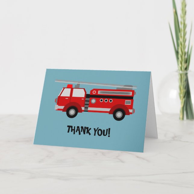 Fire truck Party Birthday Thank you note Card (Front)