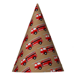 Fire Truck Pattern Gold Fireman Party Hat