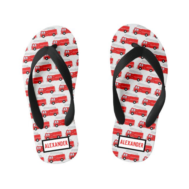 Fire Truck Pattern Name Kid's Jandals (Footbed)