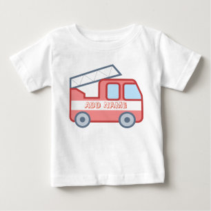 Fire Truck Personalise With Name Baby T-Shirt