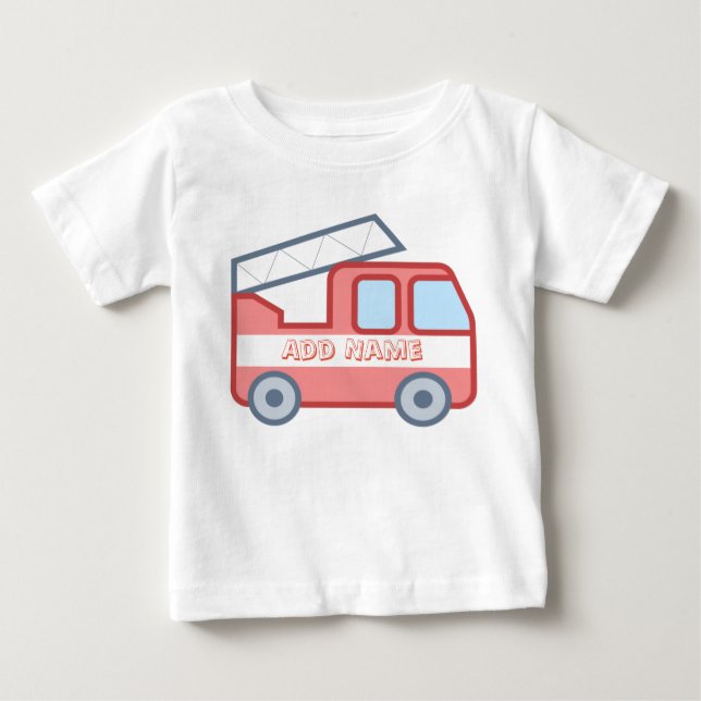 Fire Truck Personalise With Name Baby T-Shirt (Front)