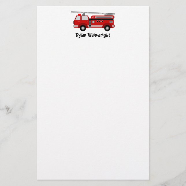 Fire Truck Personalized Stationery (Front)