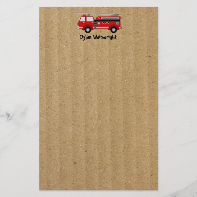 Fire Truck Personalized Stationery Kraft Paper (Front)