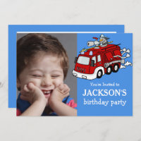 Fire Truck Photo Custom Birthday Invitation, Boy