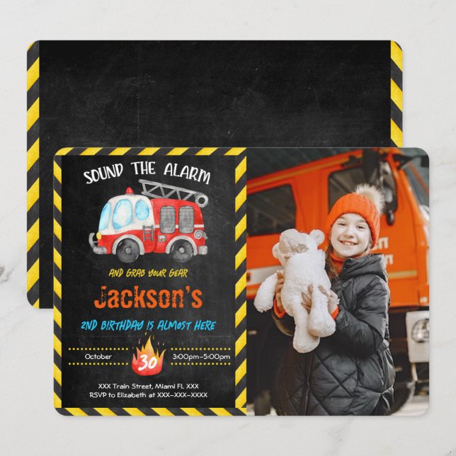 Fire Truck Photo Invitations (Front/Back)