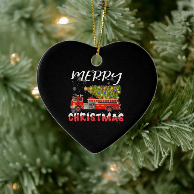 Fire Truck Pine Tree Firefighter Christmas Family Ceramic Tree Decoration (Tree)