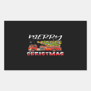 Fire Truck Pine Tree Firefighter Christmas Family Rectangular Sticker