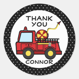 Fire Truck Polka Dots Classic Round Sticker