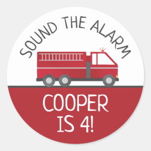 Fire Truck Round Stickers for Firefighter Birthday