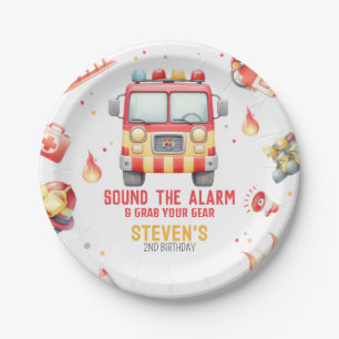 Fire Truck Sound the Alarm Baby Shower Paper Plate