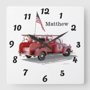 Fire Truck Square Wall Clock