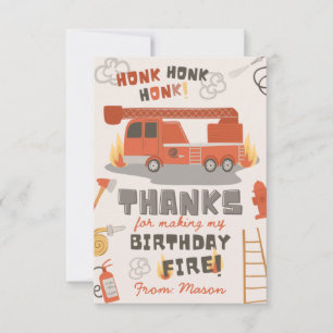 Fire Truck Thank You Card   Fire Birthday