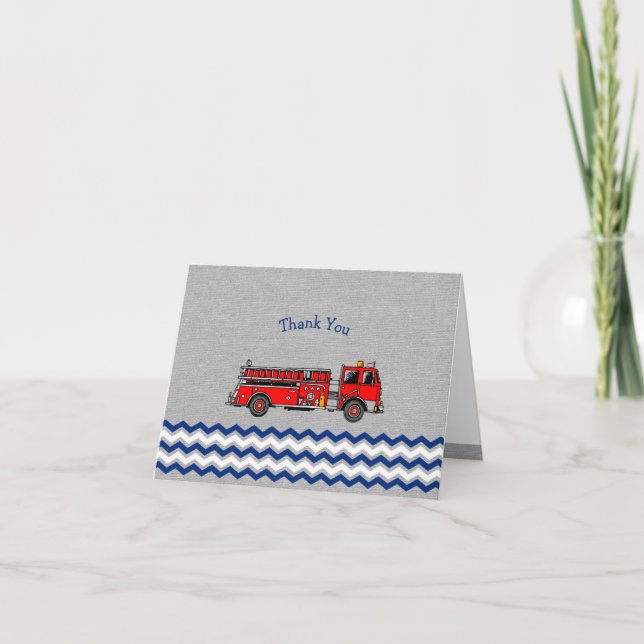Fire Truck thank you note, baby shower or birthday Card (Front)