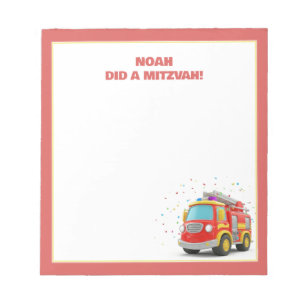 Fire Truck Themed Personalized Mitzvah  Notepad