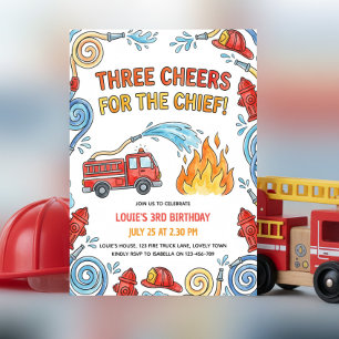 Fire Truck Three Cheers Chief Boys Birthday Invitation