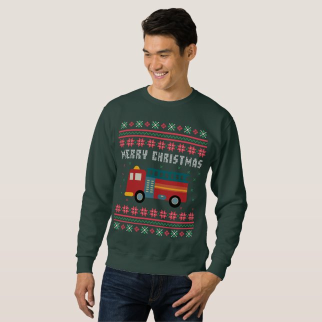 Fire Truck Ugly Christmas Sweater (Front Full)