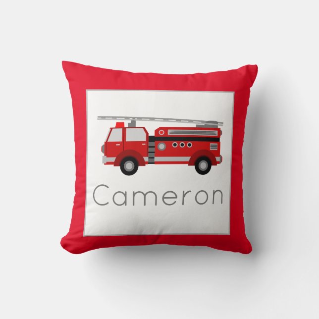 Fire Truck Vehicle Theme Nursery Red Border Cushion (Front)