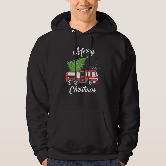 Fire Truck Xmas Tree Firefighter Hoodie (Front)