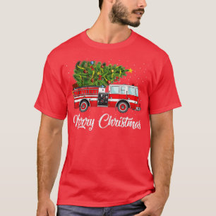 Fire Truck Xmas Tree Funny Firefighter Gift Merry T-Shirt