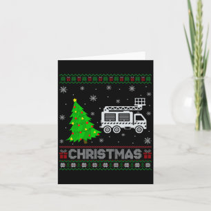 Fire Truck Xmas Tree Lighting Ugly Christmas Sweat Card