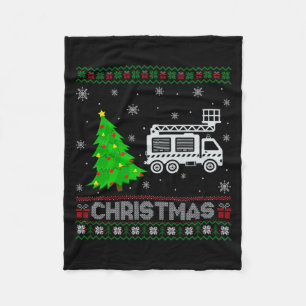 Fire Truck Xmas Tree Lighting Ugly Christmas Sweat Fleece Blanket