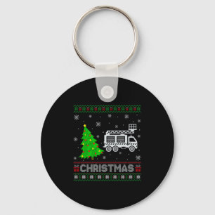 Fire Truck Xmas Tree Lighting Ugly Christmas Sweat Key Ring