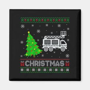 Fire Truck Xmas Tree Lighting Ugly Christmas Sweat Magnet