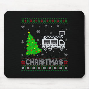 Fire Truck Xmas Tree Lighting Ugly Christmas Sweat Mouse Pad