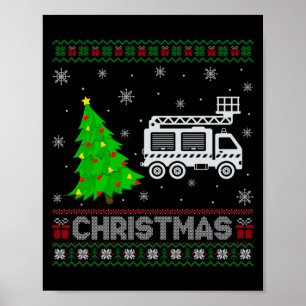 Fire Truck Xmas Tree Lighting Ugly Christmas Sweat Poster