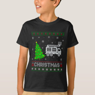Fire Truck Xmas Tree Lighting Ugly Christmas Sweat T-Shirt