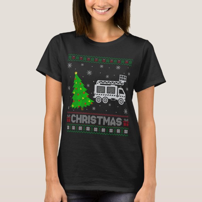 Fire Truck Xmas Tree Lighting Ugly Christmas Sweat T-Shirt (Front)