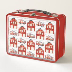 Fire Trucks and Houses Metal Lunch Box