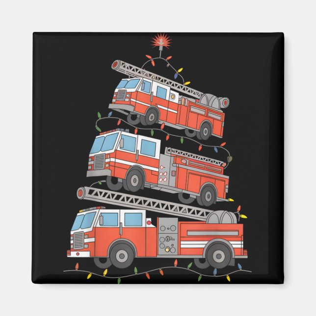 Fire Trucks Christmas Tree Lights Xmas Firefighter Magnet (Front)