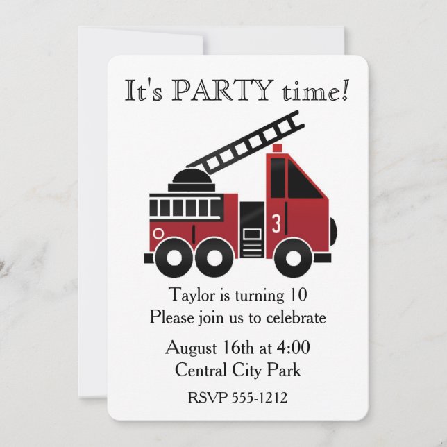 Fire trucks custom invitation (Front)