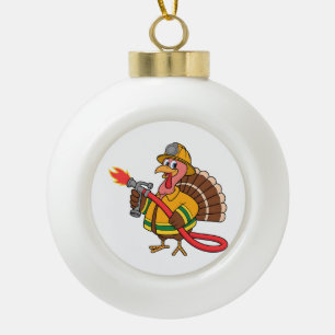 Fire trucks Firefighter Thanksgiving Turkey Ceramic Ball Christmas Ornament