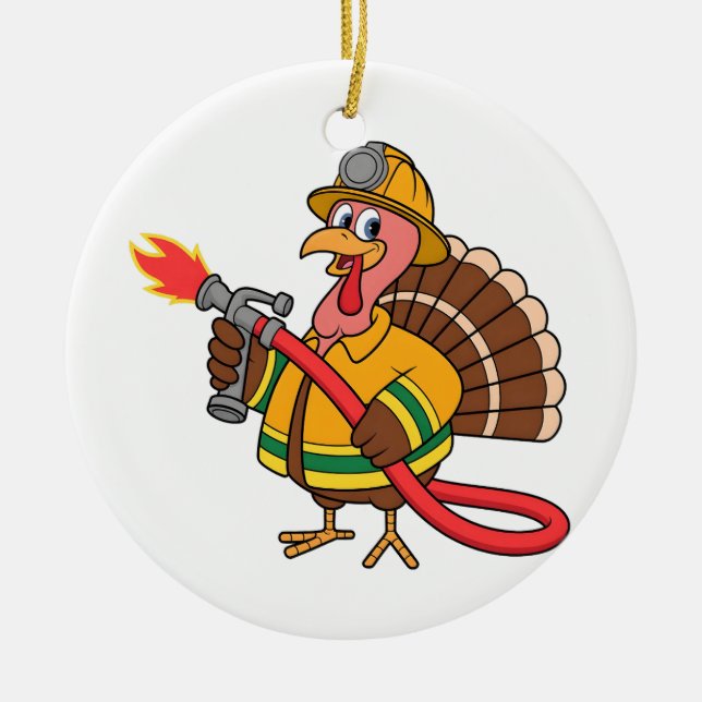 Fire trucks Firefighter Thanksgiving Turkey   Ceramic Tree Decoration (Front)