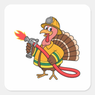 Fire trucks Firefighter Thanksgiving Turkey Square Sticker