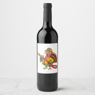 Fire trucks Firefighter Thanksgiving Turkey Wine Label