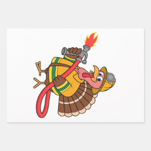 Fire trucks Firefighter Thanksgiving Turkey   Wrapping Paper Sheet