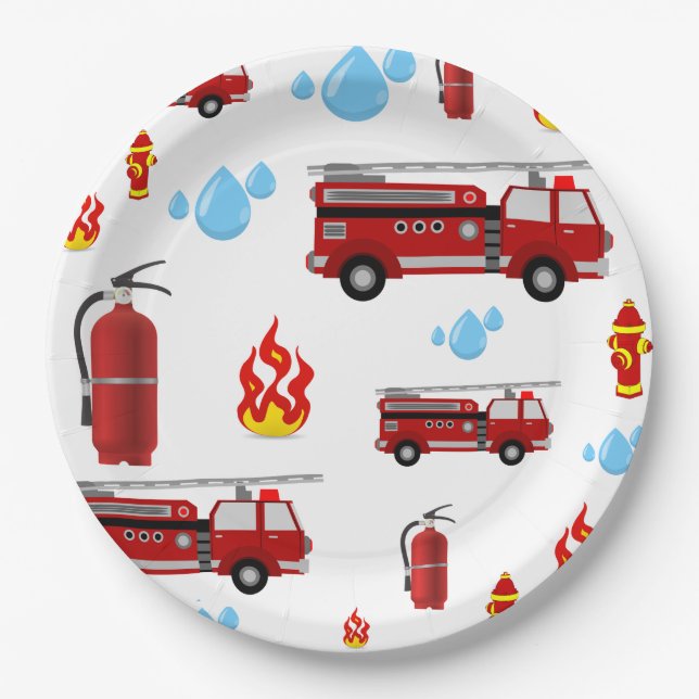 Fire Trucks Kids Party Boys Paper Napkins Paper Plate (Front)