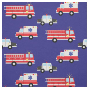 Fire Trucks Police Ambulance Cute Kids Emergency Fabric